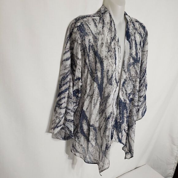 Studio Works Womens Cardigan Size Small Open Front 3/4 Sleeve Blue Gray Sheer - Picture 5 of 11